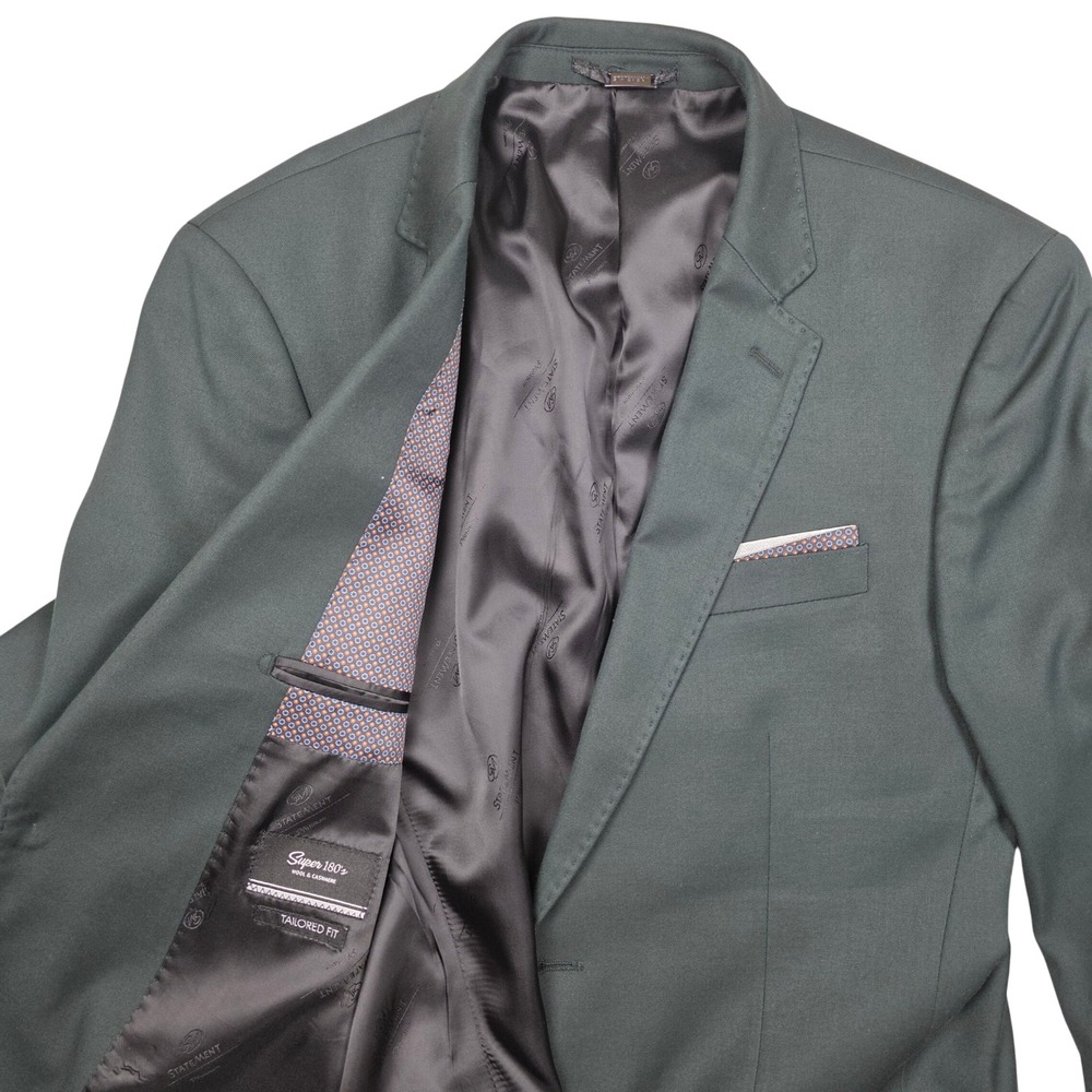 STATEMENT Platinum Super 180s Wool Cashmere Tailored Fit Mens Blazer Green 40L